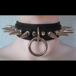 Goth leather bondage collar choker black